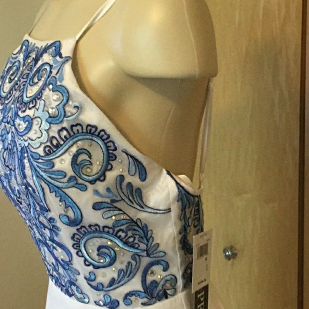 Embroidered Hugh Neck Chiffon Gown Xscape - Picture 7 of 8